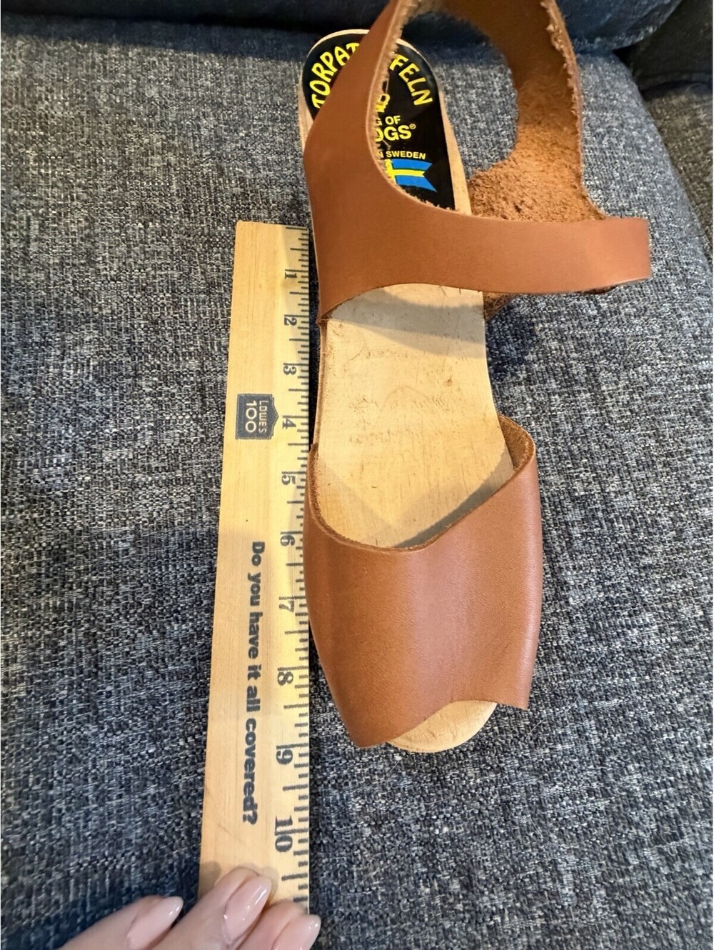 Torpatoffeln Swedish Wooden Clogs Heeled Leather Peep Toe Tan EU 39 US 8.5 NWOB